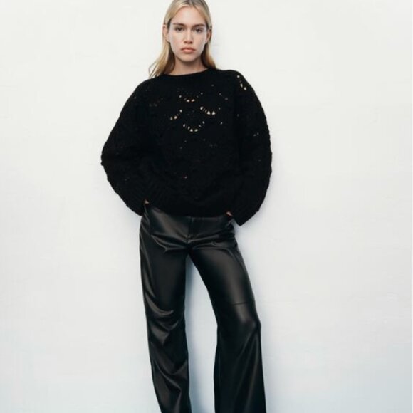 Zara Knit Pompom Cape Sweater Sz S - Picture 2 of 7